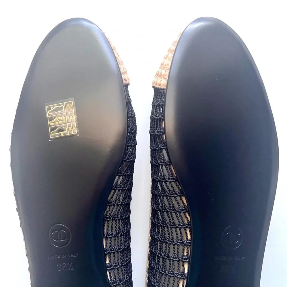 🔥 CHANEL Raffia Cap Toe Ballerina Flats